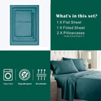 3 Piece Bed Sheet Set- Bedding Sheets & Pillowcases -Breathable Bedding - Wrinkle, Fade, Stain Resistant-Deep Pocket Flat Fitted Bed Sheet Set(Biscay blue,Single)