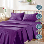 3 Piece Bed Sheet Set- Bedding Sheets & Pillowcases -Breathable Bedding - Wrinkle, Fade, Stain Resistant-Deep Pocket Flat Fitted Bed Sheet Set(Purple,Single)