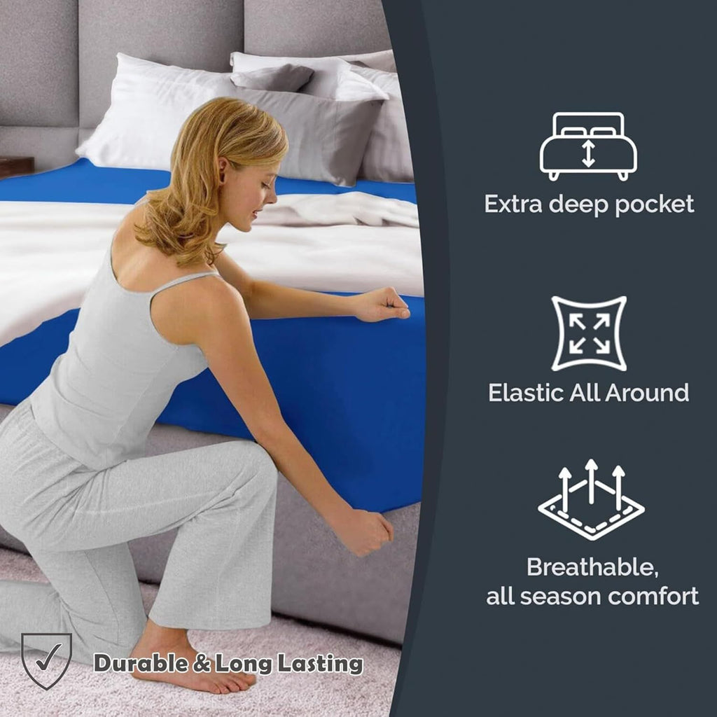 Hotel Quality Fitted Sheet - 1 Piece Fitted Sheet  -Breathable Bedding - Wrinkle, Fade, Stain Resistant- 16inch/40cm Deep Pocket Fitted Bed Sheet-Wrinkle and Fade Resistant,(Royal blue,Single)