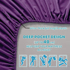 Hotel Quality Fitted Sheet - 1 Piece Fitted Sheet  -Breathable Bedding - Wrinkle, Fade, Stain Resistant- 16inch/40cm Deep Pocket Fitted Bed Sheet-Wrinkle and Fade Resistant,(Purple,Super King)