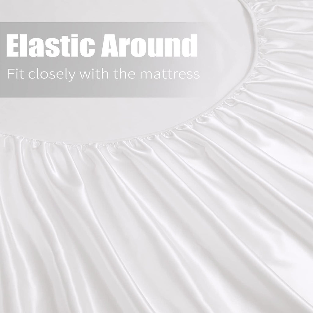 Satin Fitted Sheet Set Hotel 3 Pieces Fitted Sheet with Pillowcase, Art Silk Bedding Set-Luxury Soft Silky Sheets for Hair and Skin, Similar to Silk Fitted Sheets Set 3 Pieces(Double,White)