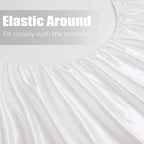 Satin Fitted Sheet Set Hotel 3 Pieces Fitted Sheet with Pillowcase, Art Silk Bedding Set-Luxury Soft Silky Sheets for Hair and Skin, Similar to Silk Fitted Sheets Set 3 Pieces(Double,White)