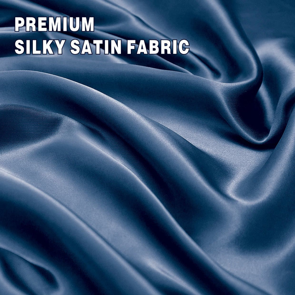 Art Silk Satin Sheet Set Hotel 4 Pieces Fitted/Flat Sheet Bedding Set-Luxury Soft Silky Sheets for Hair and Skin, Similar to Silk Bed Sheets Set 4 Pieces(Double,Navy)