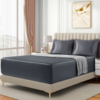 Satin Fitted Sheet Set Hotel 3 Pieces Fitted Sheet with Pillowcase, Art Silk Bedding Set-Luxury Soft Silky Sheets for Hair and Skin, Similar to Silk Fitted Sheets Set 3 Pieces(King,Grey)
