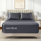 Satin Fitted Sheet Set Hotel 3 Pieces Fitted Sheet with Pillowcase, Art Silk Bedding Set-Luxury Soft Silky Sheets for Hair and Skin, Similar to Silk Fitted Sheets Set 3 Pieces(Queen,Grey)
