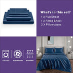 Art Silk Satin Sheet Set Hotel 4 Pieces Fitted/Flat Sheet Bedding Set-Luxury Soft Silky Sheets for Hair and Skin, Similar to Silk Bed Sheets Set 4 Pieces(Queen,Navy)