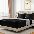 Satin Fitted Sheet Set Hotel 3 Pieces Fitted Sheet with Pillowcase, Art Silk Bedding Set-Luxury Soft Silky Sheets for Hair and Skin, Similar to Silk Fitted Sheets Set 3 Pieces(Super King,Black)