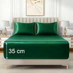 Satin Fitted Sheet Set Hotel 3 Pieces Fitted Sheet with Pillowcase, Art Silk Bedding Set-Luxury Soft Silky Sheets for Hair and Skin, Similar to Silk Fitted Sheets Set 3 Pieces(Super King,Green)
