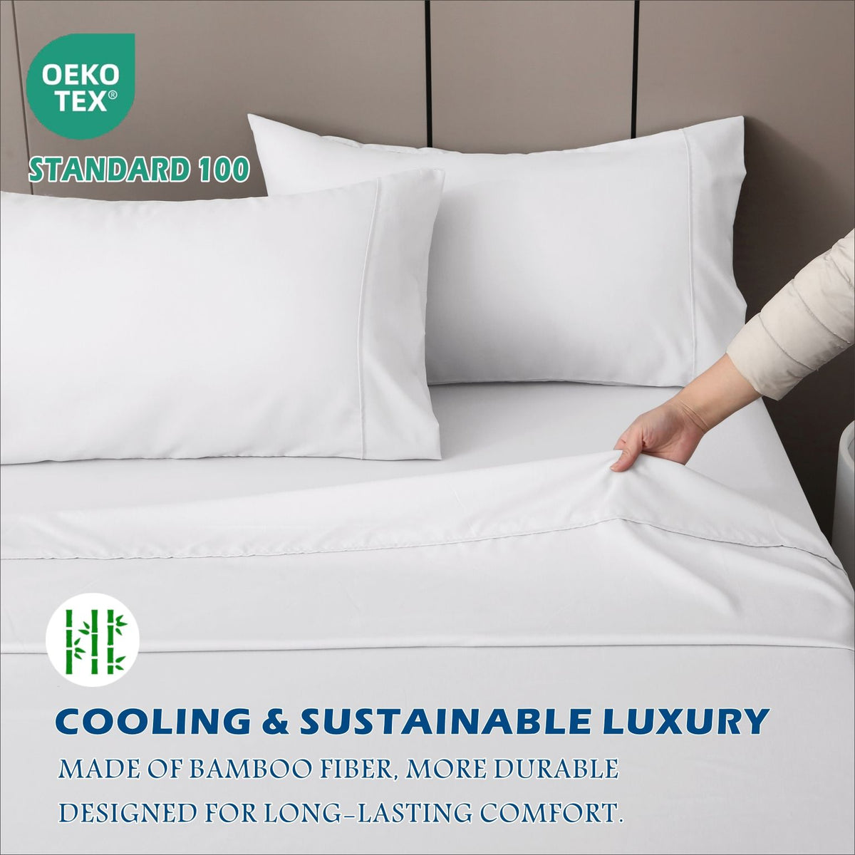 4 Piece Hotel Bamboo Cooling Sheet Set -Ultra Soft 2000TC Breathable Bed Sheets Set with 37 Centimetre Deep Pocket-Cooling Sheets for Hot Sleepers(White,King)