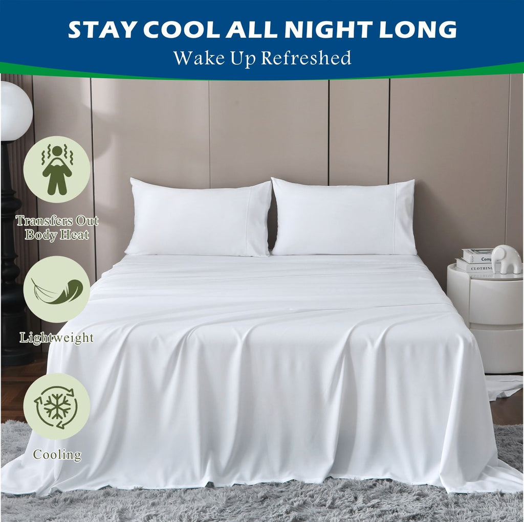 4 Piece Hotel Bamboo Cooling Sheet Set -Ultra Soft 2000TC Breathable Bed Sheets Set with 37 Centimetre Deep Pocket-Cooling Sheets for Hot Sleepers(White,King)