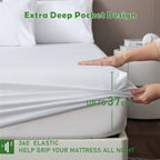 3 Piece Hotel Bamboo Cooling Fitted Sheet Set & Pillowcase -Ultra Soft 2000TC Breathable Fitted Bed Sheets Set with 37 Centimetre Deep Pocket-Cooling Sheets for Hot Sleepers(White,Queen)