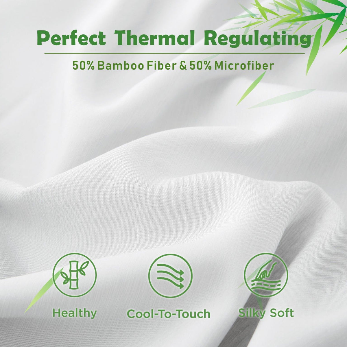 3 Piece Hotel Bamboo Cooling Fitted Sheet Set & Pillowcase -Ultra Soft 2000TC Breathable Fitted Bed Sheets Set with 37 Centimetre Deep Pocket-Cooling Sheets for Hot Sleepers(White,Queen)