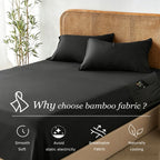 3 Piece Hotel Bamboo Cooling Fitted Sheet Set & Pillowcase -Ultra Soft 2000TC Breathable Fitted Bed Sheets Set with 37 Centimetre Deep Pocket-Cooling Sheets for Hot Sleepers(Black,Queen)