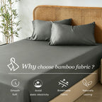 3 Piece Hotel Bamboo Cooling Fitted Sheet Set & Pillowcase -Ultra Soft 2000TC Breathable Fitted Bed Sheets Set with 37 Centimetre Deep Pocket-Cooling Sheets for Hot Sleepers(Grey,Queen)