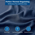 3 Piece Hotel Bamboo Cooling Sheet Set -Ultra Soft 2000TC Breathable Bed Sheets Set with 37 Centimetre Deep Pocket-Cooling Sheets for Hot Sleepers(Navy,Single)