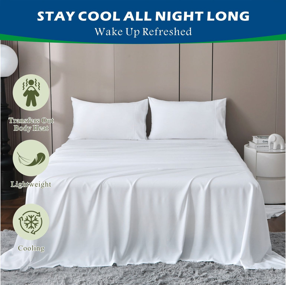 4 Piece Hotel Bamboo Cooling Sheet Set -Ultra Soft 2000TC Breathable Bed Sheets Set with 37 Centimetre Deep Pocket-Cooling Sheets for Hot Sleepers(White,Super King)