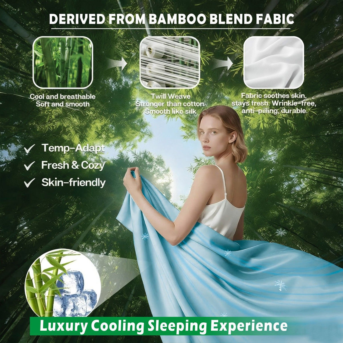 4 Piece Hotel Bamboo Cooling Sheet Set -Ultra Soft 2000TC Breathable Bed Sheets Set with 37 Centimetre Deep Pocket-Cooling Sheets for Hot Sleepers(Sky Blue,Super King)