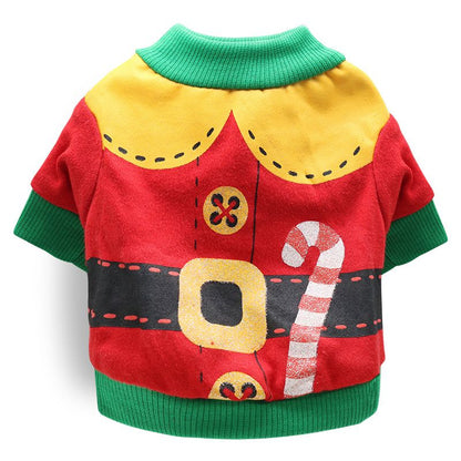 DROOLING DOG Pet Dog Cat Clothes Cotton T Shirt Red background with green edge (Santa Claus) XS