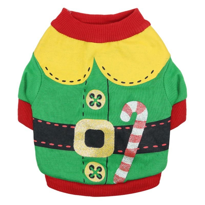 DROOLING DOG Pet Dog Cat Clothes Cotton T Shirt Red background with green edge (Santa Claus) XS
