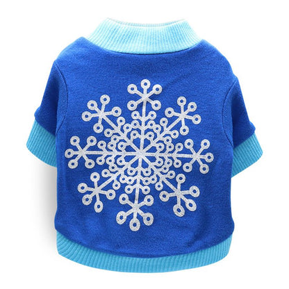 DROOLING DOG Pet Dog Cat Clothes Cotton T Shirt Deep Blue (Big Snowflake) XS