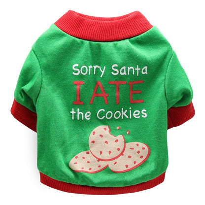 DROOLING DOG Pet Dog Cat Clothes Cotton T Shirt Green background with red edge (biscuit) XS