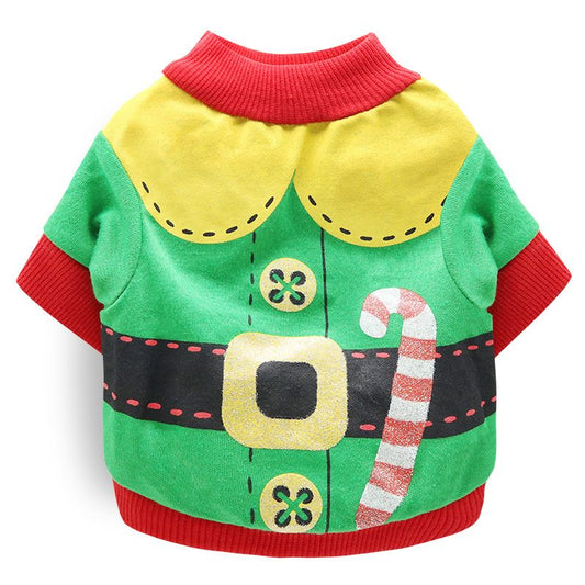 DROOLING DOG Pet Dog Cat Clothes Cotton T Shirt Green with Red Edge (Santa Claus) XS