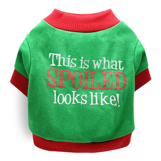 DROOLING DOG Pet Dog Cat Clothes Cotton T Shirt Green bottom with red edges (spoiled shoes)