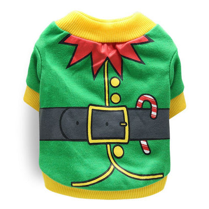 DROOLING DOG Pet Dog Cat Clothes Cotton T Shirt Green Yellow Edge (Santa Claus)