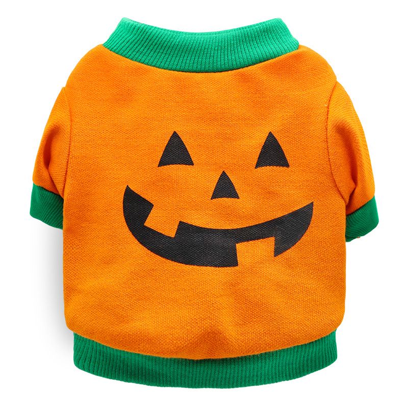 DROOLING DOG Pet Dog Cat Clothes Cotton T Shirt Orange Green Edge (pumpkin head)