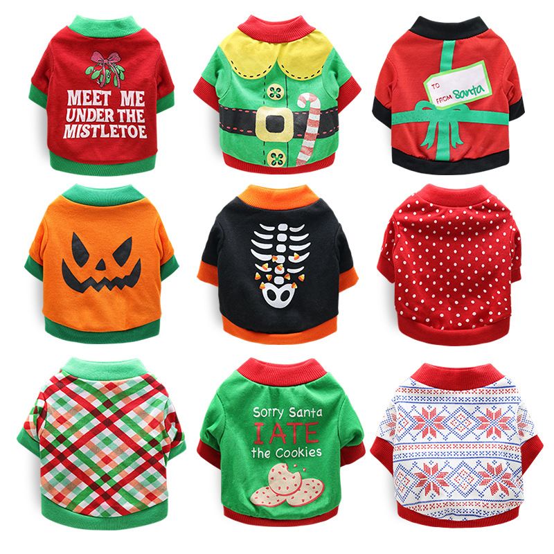 DROOLING DOG Pet Dog Cat Clothes Cotton T Shirt Orange Green Edge (pumpkin head)