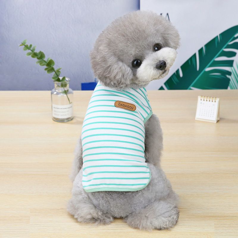 DADAGOU Dog Vest Cotton Striped Casual Pet Clothing 21 Casual Striped Vest-Green L