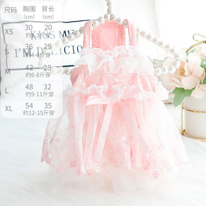 Accope Pet Dress Cotton Princess Style Summer Suspenders pink XS