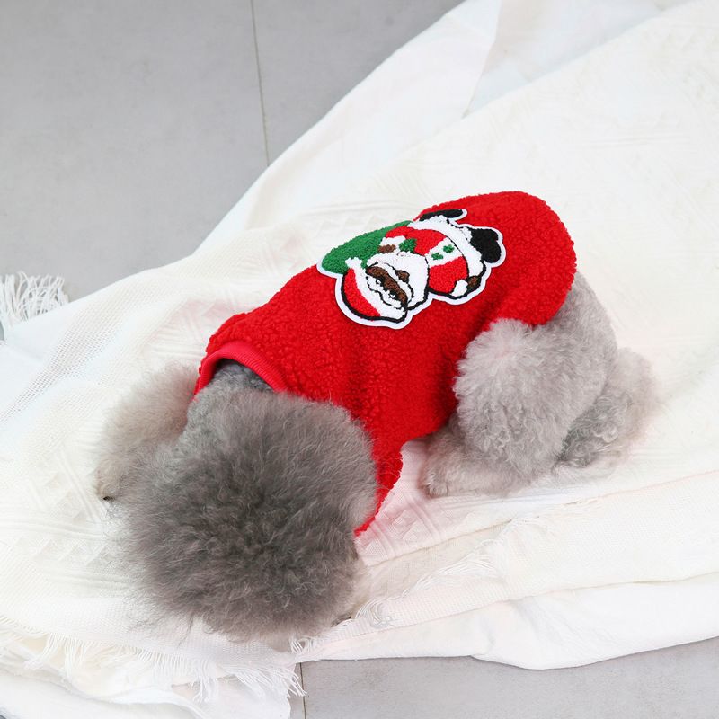 Dogbaby Dog Clothes Fleece Small Breed Christmas Tree 21 Santa Claus Gift Fleece-Red L