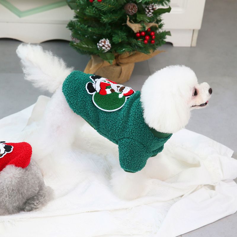 Dogbaby Dog Clothes Fleece Small Breed Christmas Tree 21 Santa Gift Sweater-Green XXL
