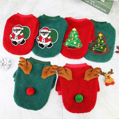 Dogbaby Dog Clothes Fleece Small Breed Christmas Tree 21 Christmas Fawn Legs Velvet-Red XXL