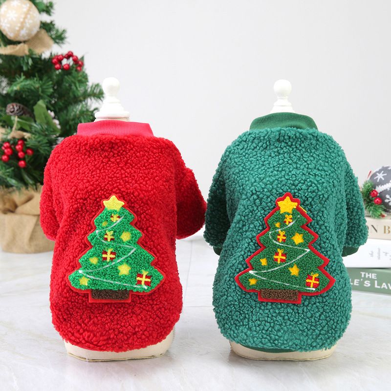 Dogbaby Dog Clothes Fleece Small Breed Christmas Tree 21 Christmas Fawn Legs Velvet-Red XXL