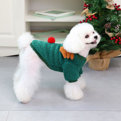Dogbaby Dog Clothes Fleece Small Breed Christmas Tree 21 Christmas Fawn Legs Velvet-Green