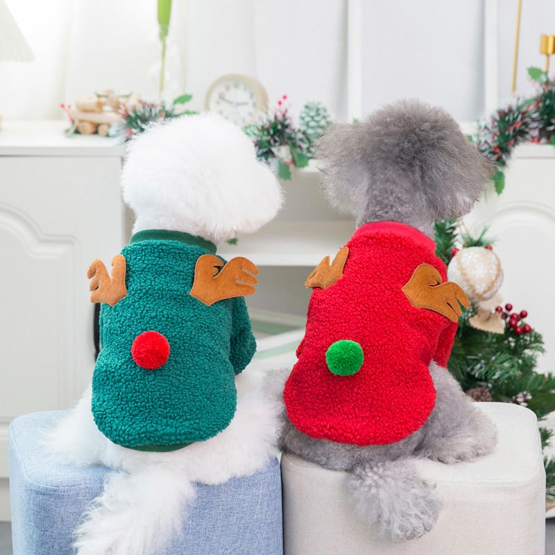 Dogbaby Dog Clothes Fleece Small Breed Christmas Tree 21 Christmas Fawn Legs Velvet-Green XL