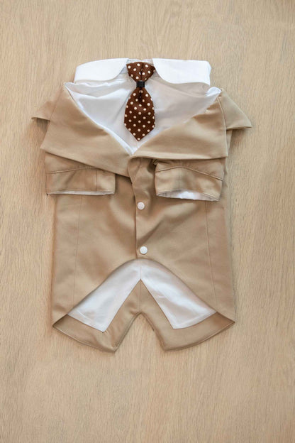 Pet Suit Dog Tuxedo Wedding little tail Polyester Khaki XL