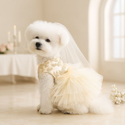 PETCIRCLE Pet Dog Cat Polyester Gauze Skirt Dress Starlight Wedding Dress L-about 5.00 kg-6.00 kg