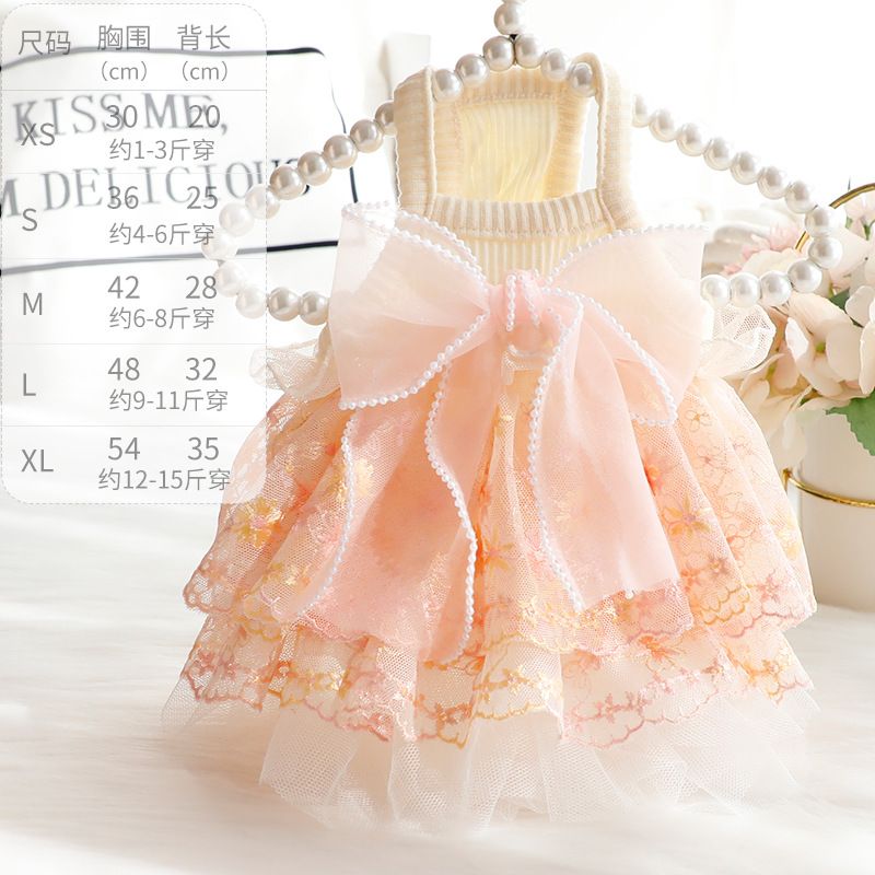 Accope Pet Dress Cotton Princess Style Summer Double-layer embroidery flesh pink L