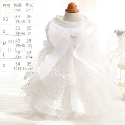 Accope Pet Dress Cotton Princess Style Summer Double-layer embroidery white beads
