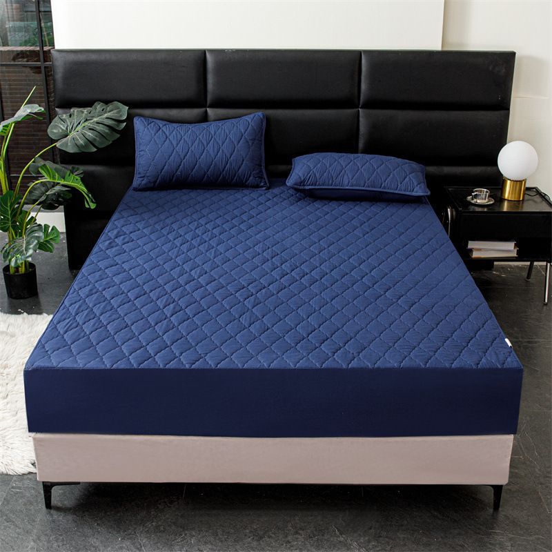 Waterproof Quilted Fitted Sheet Solid Color Toddler Navy blue 1.8*2m single fitted sheet