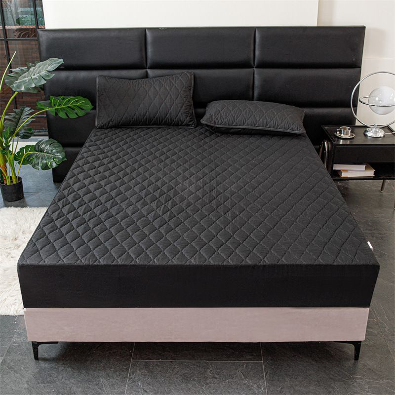 Waterproof Quilted Fitted Sheet Solid Color Toddler Classic black 1.8*2.2m single fitted sheet