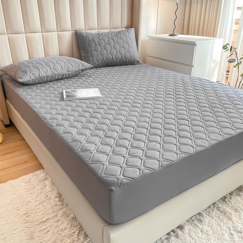 Waterproof Quilted Fitted Sheet Solid Color Toddler High-grade gray 0.9*2m single fitted sheet