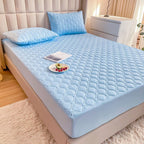 Waterproof Quilted Fitted Sheet Solid Color Toddler Sky blue A pair of pillowcases