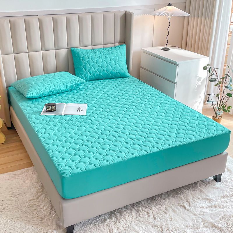 Waterproof Quilted Fitted Sheet Solid Color Toddler Elegant green 1.8*2.2m single fitted sheet