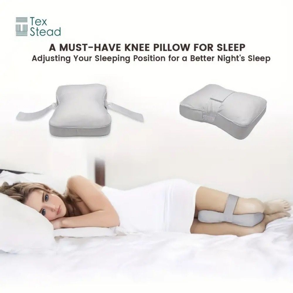 Sleeping Knee Pillow with Adjustable Strap – Contoured Leg Pillow for Side Sleepers, Pregnant Women, and Neck Support, Breathable Fabric Cover with Shredded Memory Foam Fill, White and Light Gray Options (White)