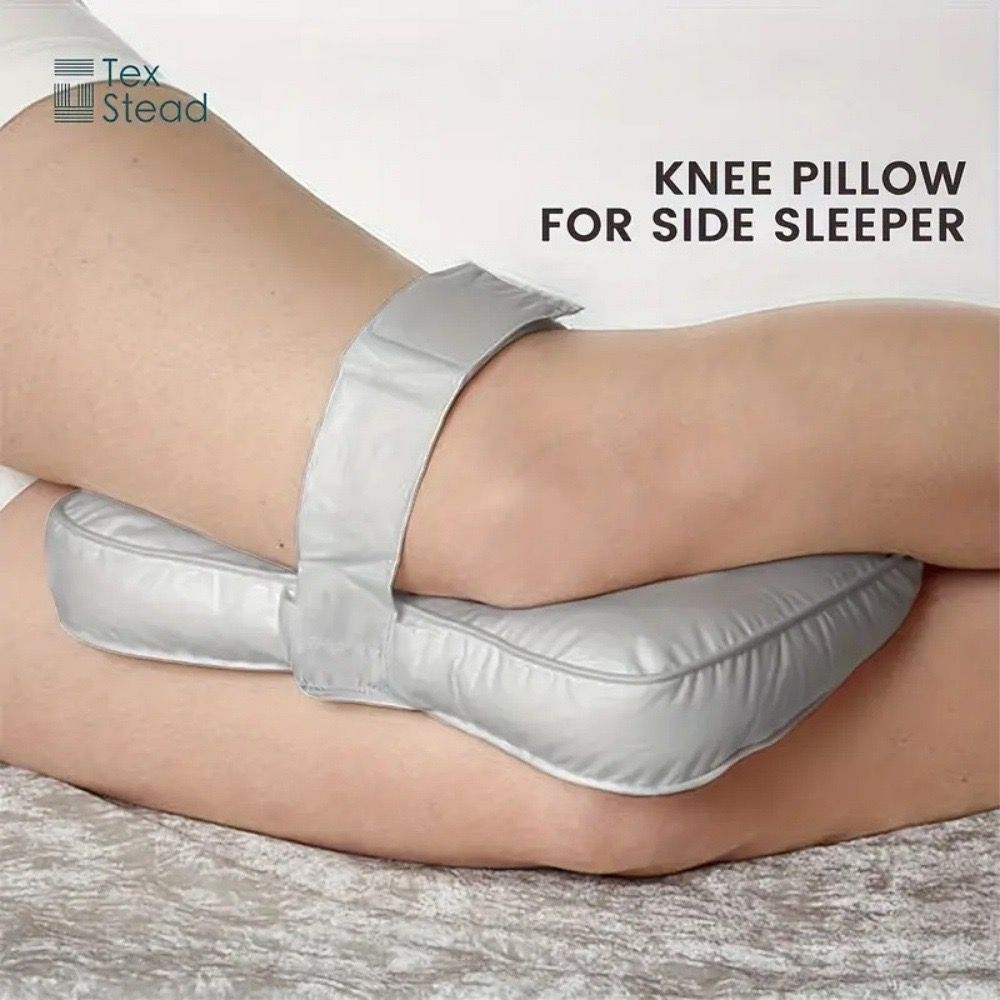 Sleeping Knee Pillow with Adjustable Strap – Contoured Leg Pillow for Side Sleepers, Pregnant Women, and Neck Support, Breathable Fabric Cover with Shredded Memory Foam Fill, White and Light Gray Options (White)