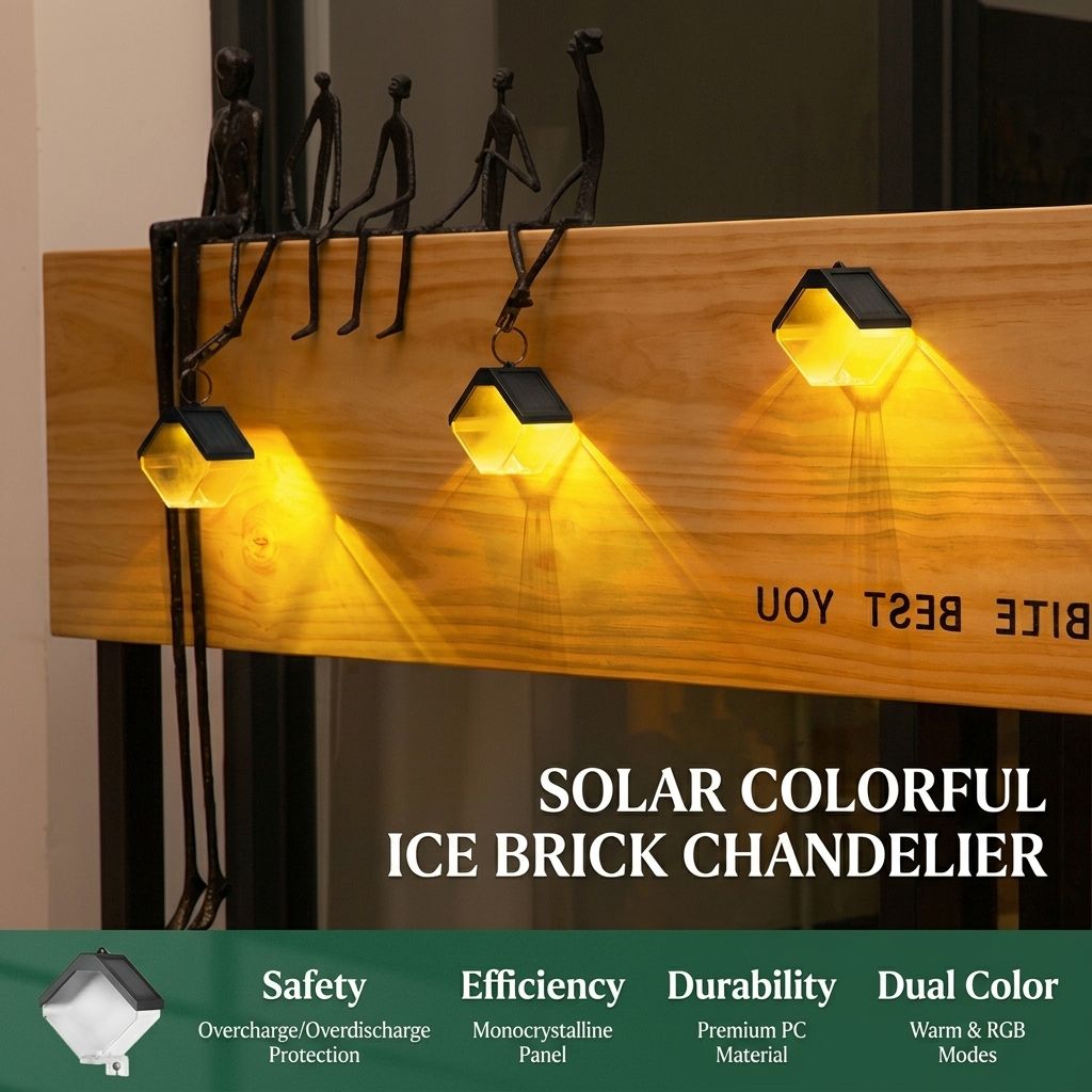 Solar Ice Brick Hanging Light with Auto Dusk-to-Dawn Sensor, IP65 Waterproof Outdoor Decorative Lantern for Garden, Patio, Fence, Courtyard, Campsite, and Pathway Ambient Lighting with Warm White & RGB Multi-Color Modes (2PCS Dual-Color（Warm+RGB）)